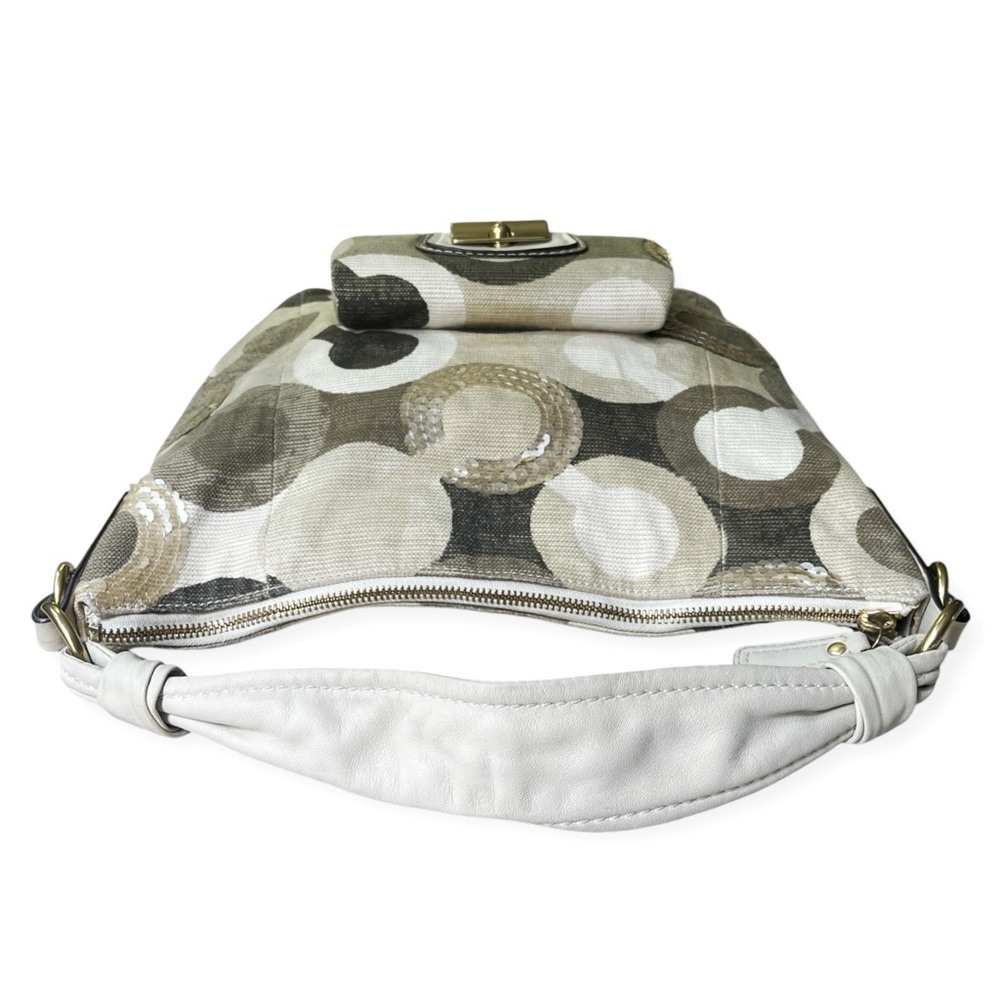 Coach Kristin Signature C Sequin Tan Ivory Khaki Canvas Hobo Tote Shoulder Bag - Picture 9 of 16